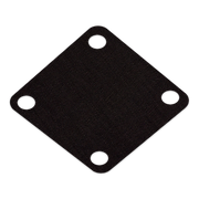 A black fuel pump diaphragm with rounded corners and four pre-drilled circular holes, shown on a plain white background.