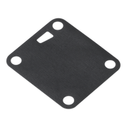 A black rectangular fuel pump diaphragm with rounded corners, four circular cutouts, and one diagonal slot cutout, shown on a plain white background.
