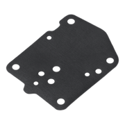 A black fuel pump diaphragm with multiple pre-drilled circular holes, shown on a solid white background.