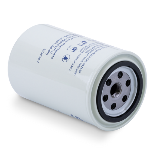 An 18-7866 Sierra fuel water separating filter laying on its side on a white background