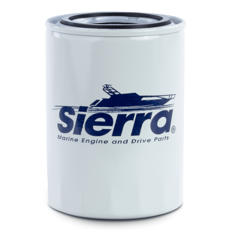 White cylindrical oil filter with 'Sierra' logo on a white background