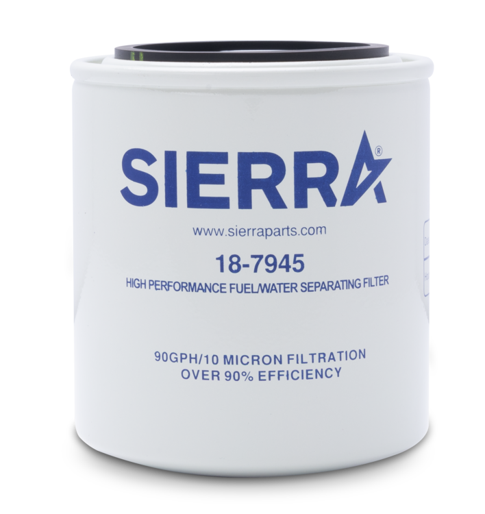 Sierra high performance fuel water separating filter on a white background
