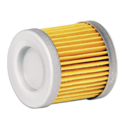 Yellow fuel filter cartridge with metal housing on a white background