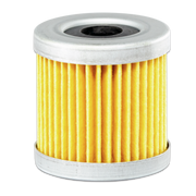 Yellow Sierra marine fuel filter with metal top and bottom on a white background