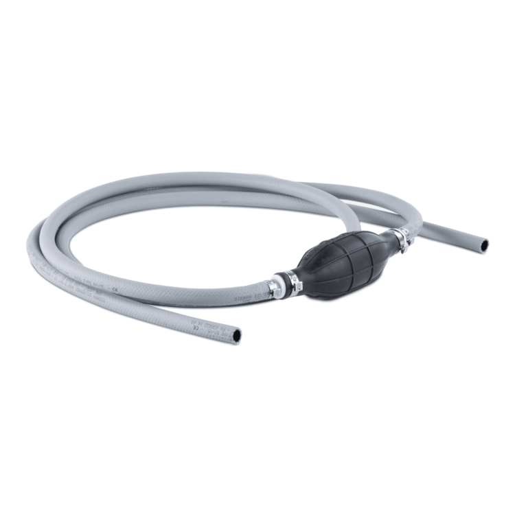 Sierra fuel line assembly with black primer bulb on a white background
