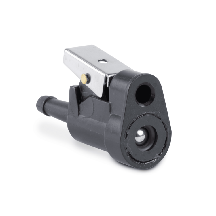 A black Sierra fuel connector on a white background
