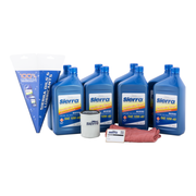 Collection of Sierra marine oil bottles and accessories on a white background