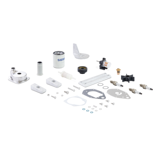 Collection of Sierra branded aftermarket Mercury marine engine parts and filters on a white background