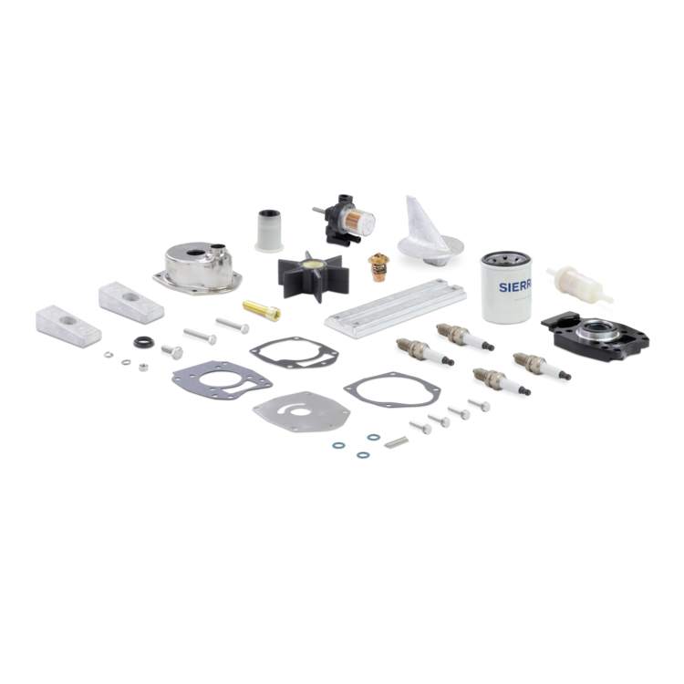 Collection of mechanical parts and filters on a white background with 'SIERRA' branding.