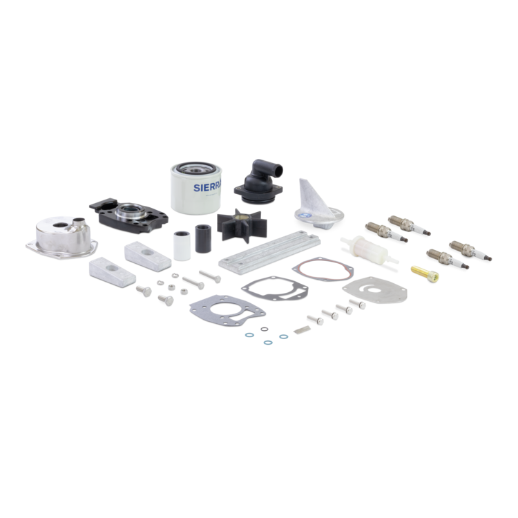 Set of aftermarket Mercury marine engine parts and components on a white background with Sierra branding.