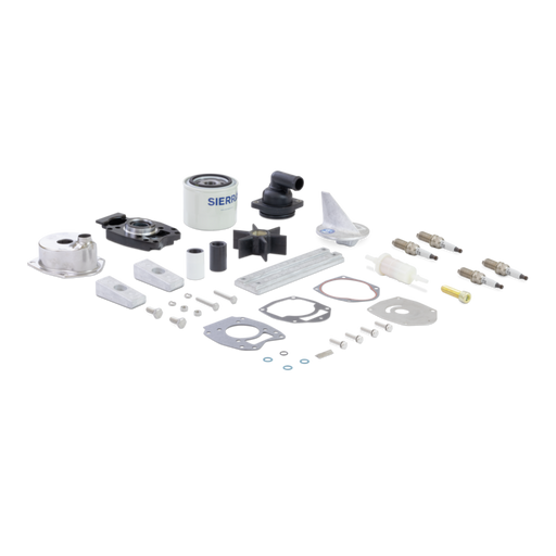Set of aftermarket Mercury marine engine parts and components on a white background with Sierra branding.