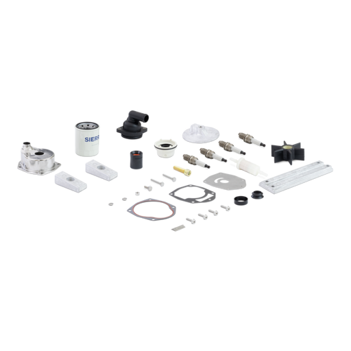 Collection of aftermarket mercury marine parts and filters on a white background