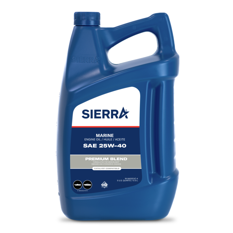 Blue Sierra marine engine oil container on a white background