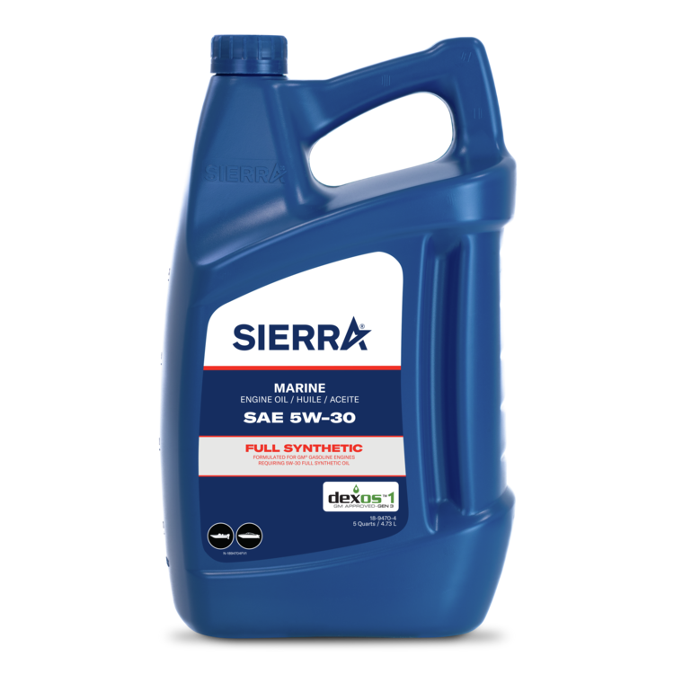 Blue Sierra marine engine oil container on a white background