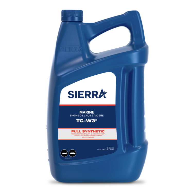 Blue Sierra marine engine oil container on a white background