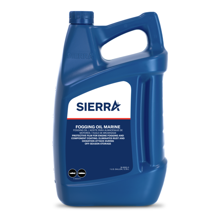 Blue container of Sierra marine fogging oil marine on a white background