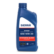 Blue bottle of Sierra marine engine oil on a white background