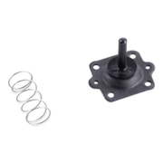 Black mechanical component with a spring on a white background