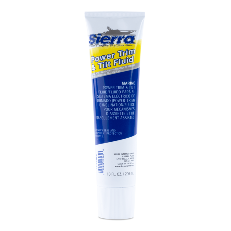 A 10 oz. tube of Sierra Power Trim fluid on a white background