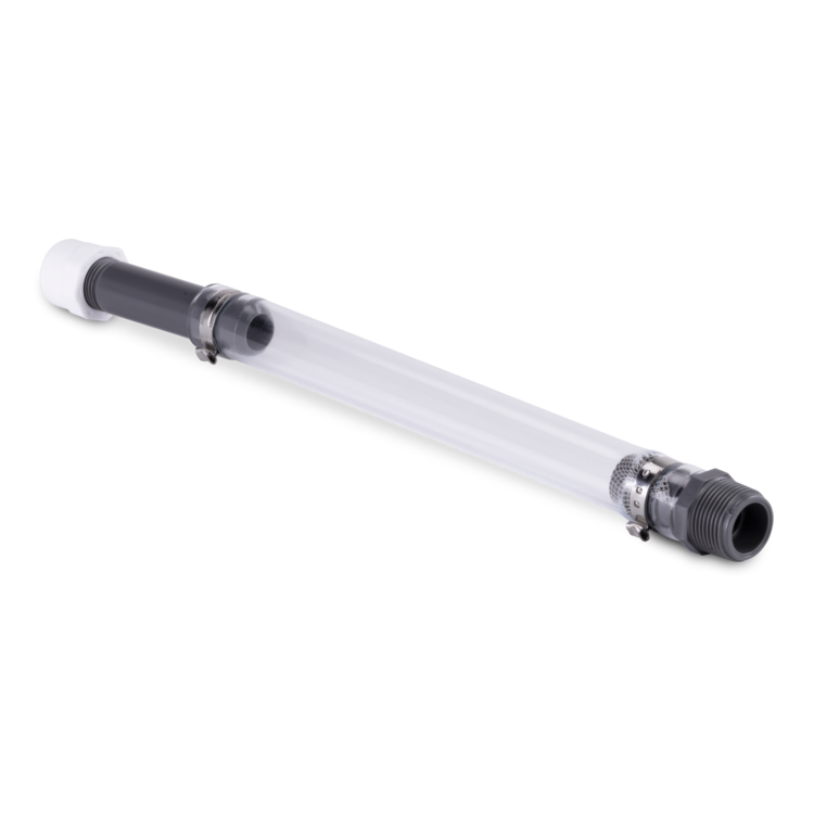 Clear VP racing standard replacement hose with black ends on a white background