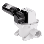 Toilet holding tank pump with black and white components on a white background