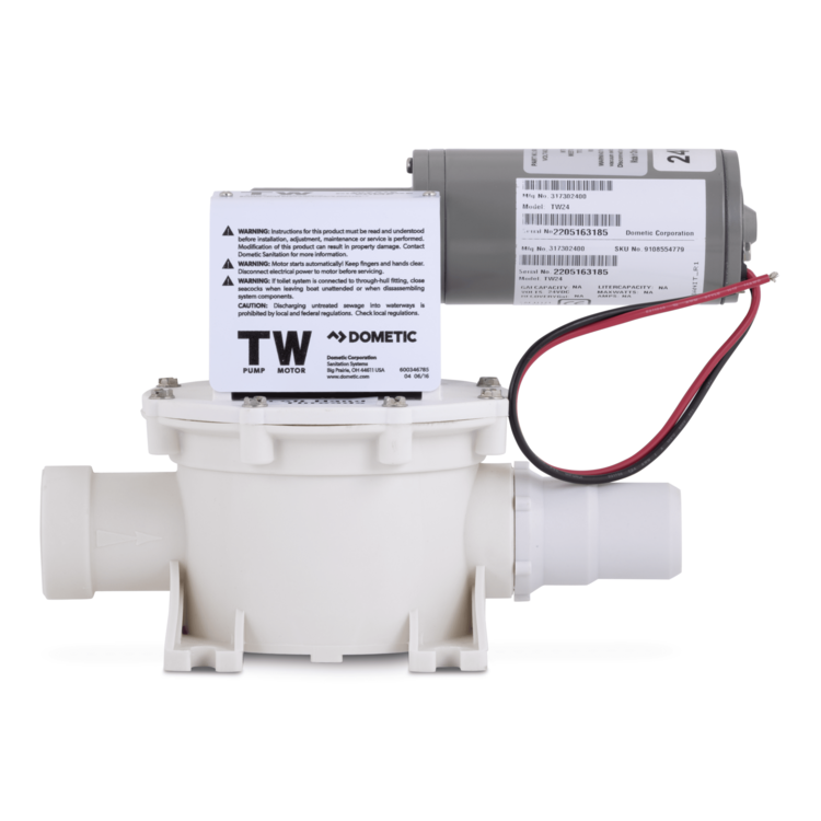 Dometic pump motor with wiring on a white background