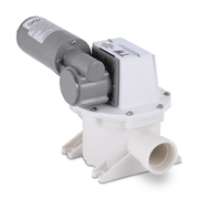 White Dometic discharge pump with a white background