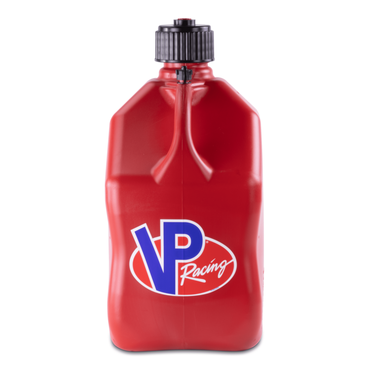 Red plastic jug with VP Racing logo on a white background