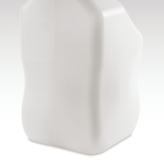 Closeup of a white plastic container on a gray background