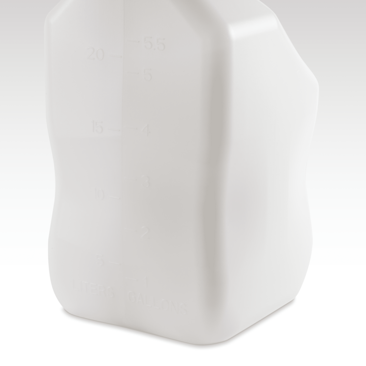 Closeup of a white plastic container on a gray background