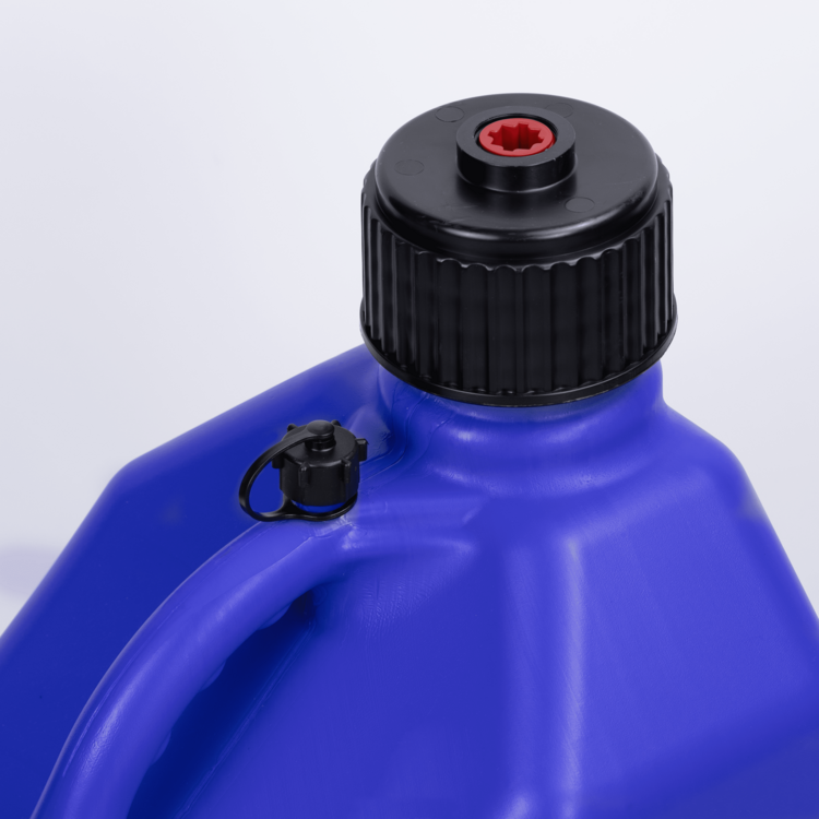 Blue container with a black cap on a white background