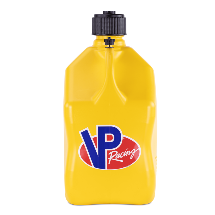 Yellow plastic bottle with VP Racing logo on a white background