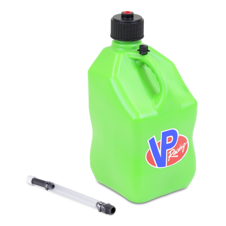 Green jug with VP Racing logo and a hose on a white background