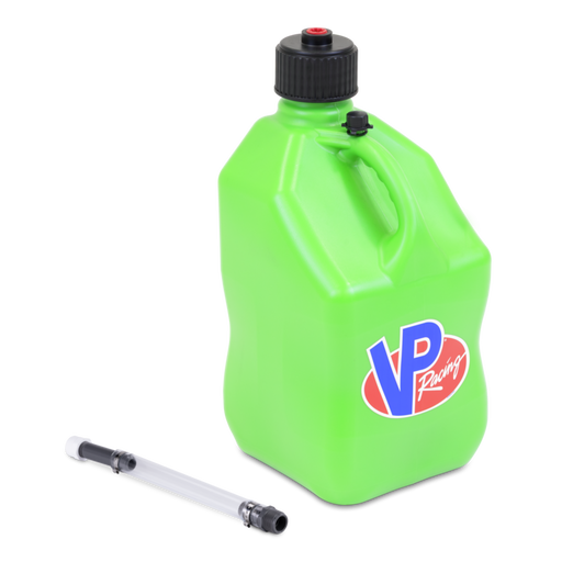 Green jug with VP Racing logo and a hose on a white background