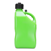 Green plastic container with black cap on a white background