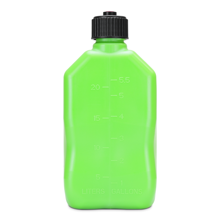 Green bottle with measurement marks  and a black cap on a white background