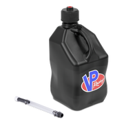Black jug with VP Racing logo and a clear hose on a white background
