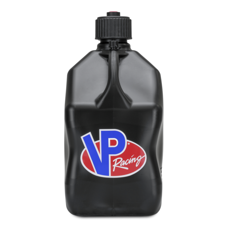 Black oil jug with VP Racing logo on a white background
