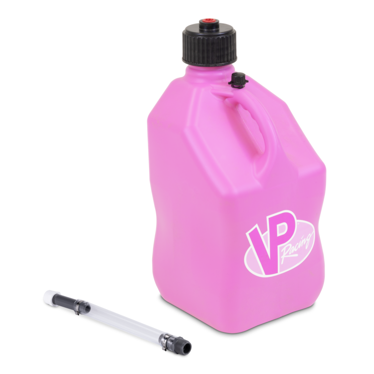 Pink VP Racing container with black cap and white nozzle on a white background