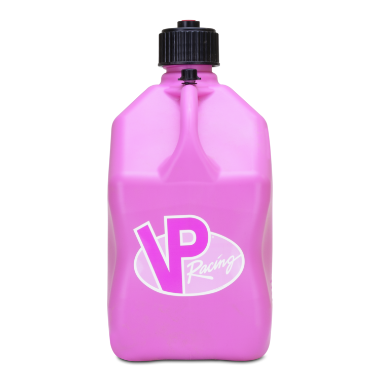Pink VP jug with black cap on a white background
