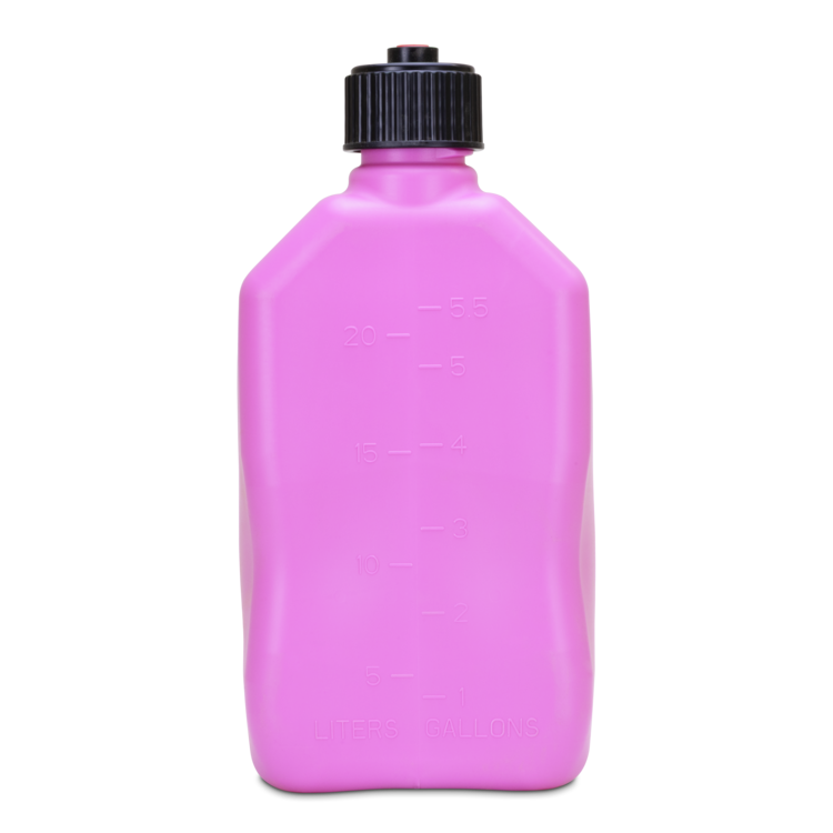 Pink utility jug with a black cap on a white background