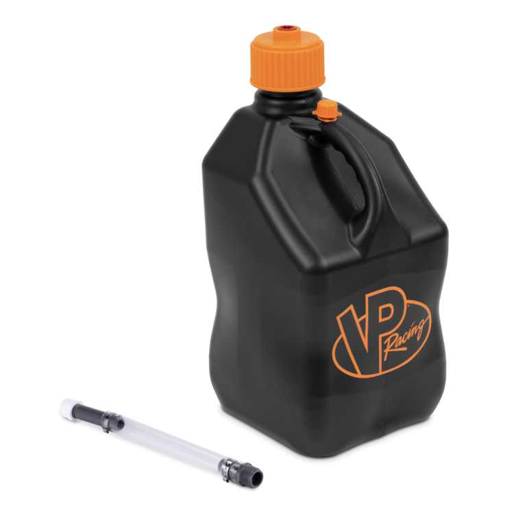 Black VP Racing jug with orange cap and VP Racing logo on a white background