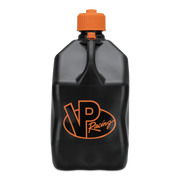 Black jug with orange cap and VP Racing logo on a white background