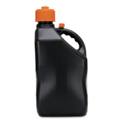 Black bottle with orange cap on a white background