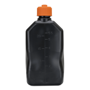 Black plastic bottle with an orange cap on a white background