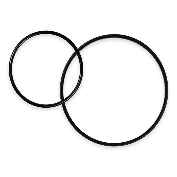 Two black o-rings on a white background