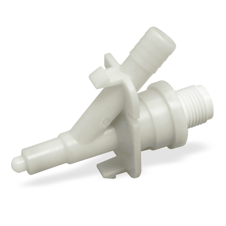 White plastic valve on a white background