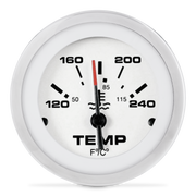 Sierra temperature gauge with white face and black markings on a white background