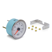 Tachometer gauge with mounting bracket and hardware on a white background