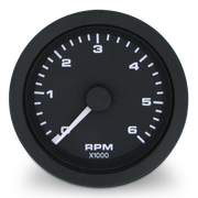 Black tachometer with white markings and 'RPM X1000' text on a white background